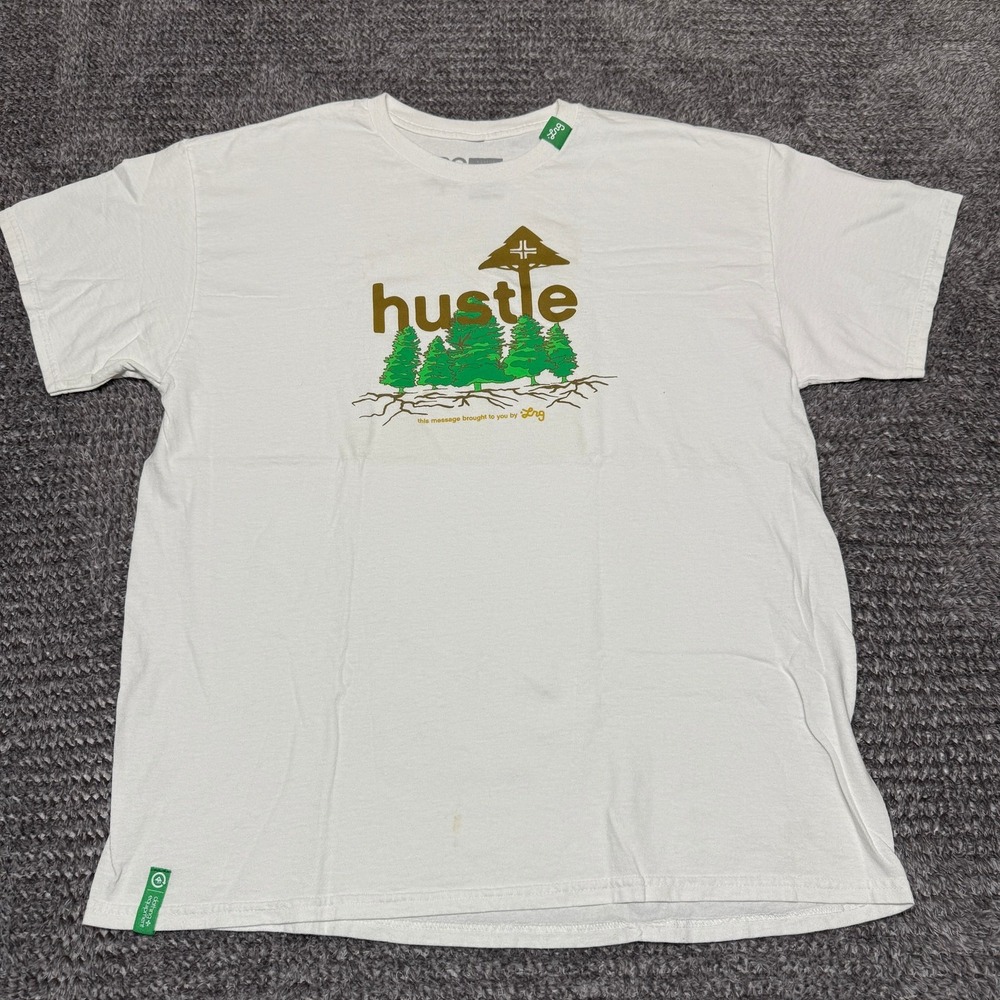 LRG Mens T Shirt XL White Hustle Pine Trees Graphic Print Short Sleeve Cotton